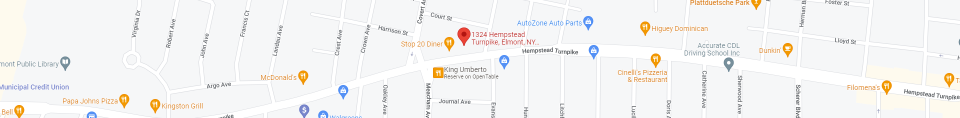 A map of the location of a restaurant.